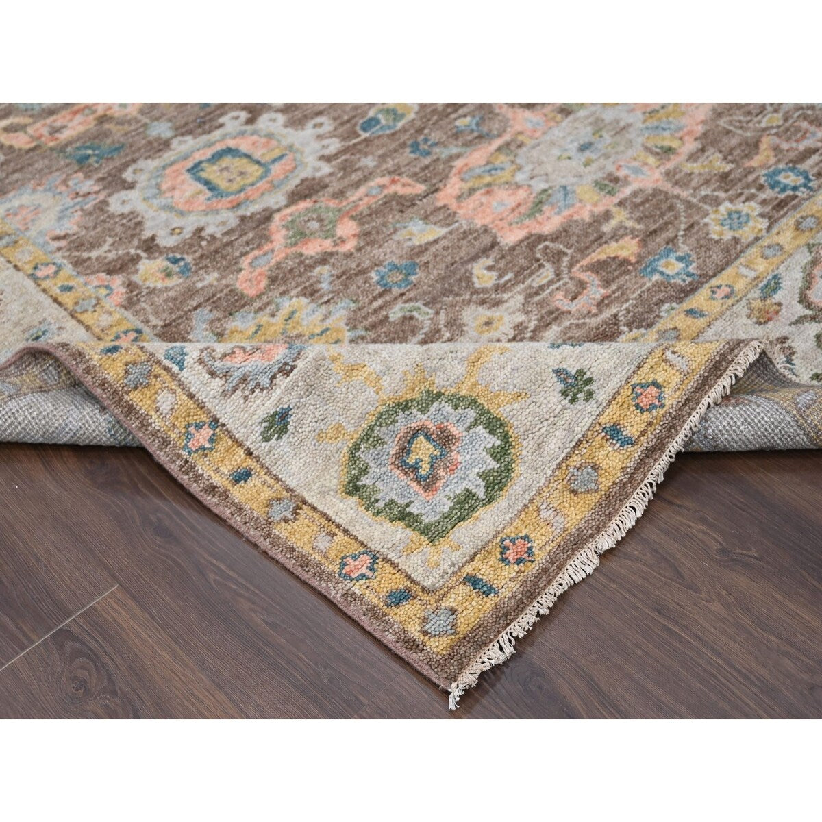 Shahbanu Rugs Brown, Hand Knotted, Pure Wool, Supple Collection Thick and Plush, Oushak Design, Oriental Rug (9'0" x 11'10")