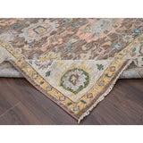 Shahbanu Rugs Brown, Hand Knotted, Pure Wool, Supple Collection Thick and Plush, Oushak Design, Oriental Rug (9'0" x 11'10")