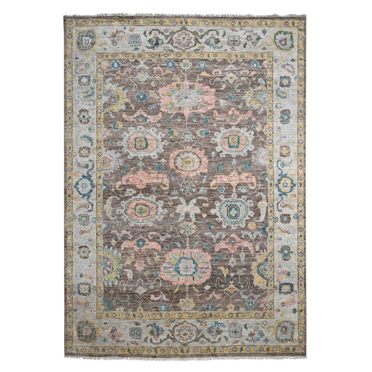 Shahbanu Rugs Brown, Hand Knotted, Pure Wool, Supple Collection Thick and Plush, Oushak Design, Oriental Rug (9'0" x 11'10")