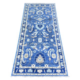 Shahbanu Rugs Byzantine and Brewers Blue 100% Wool Hand Knotted Peshawar with Sultanabad All Over Design Rug (2'9" x 6'0")