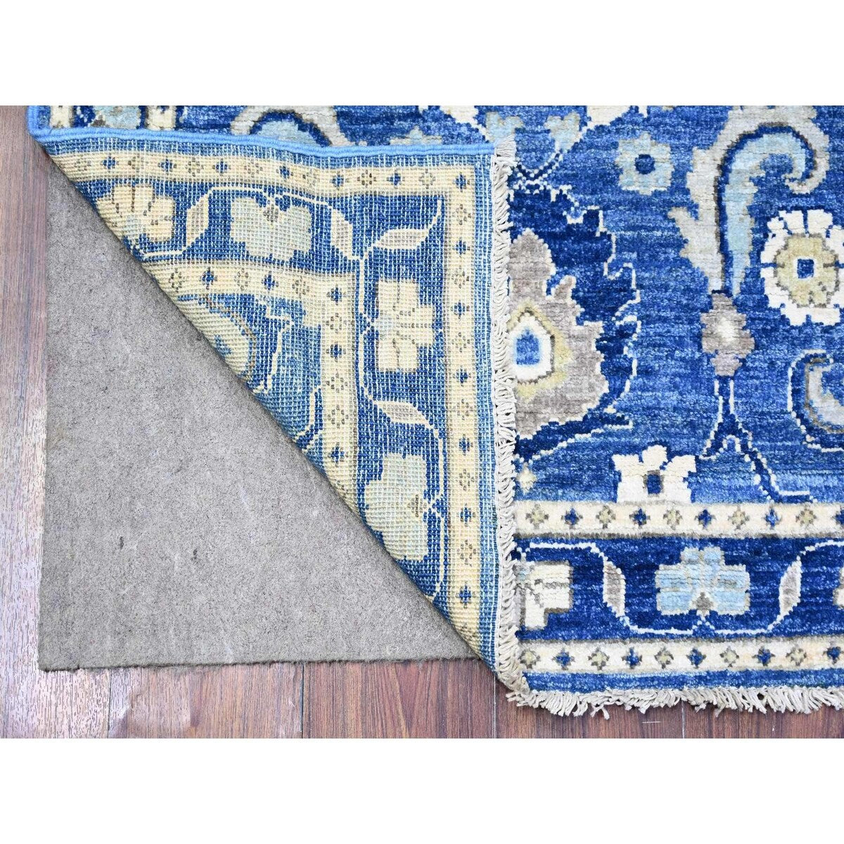 Shahbanu Rugs Byzantine and Brewers Blue 100% Wool Hand Knotted Peshawar with Sultanabad All Over Design Rug (2'9" x 6'0")