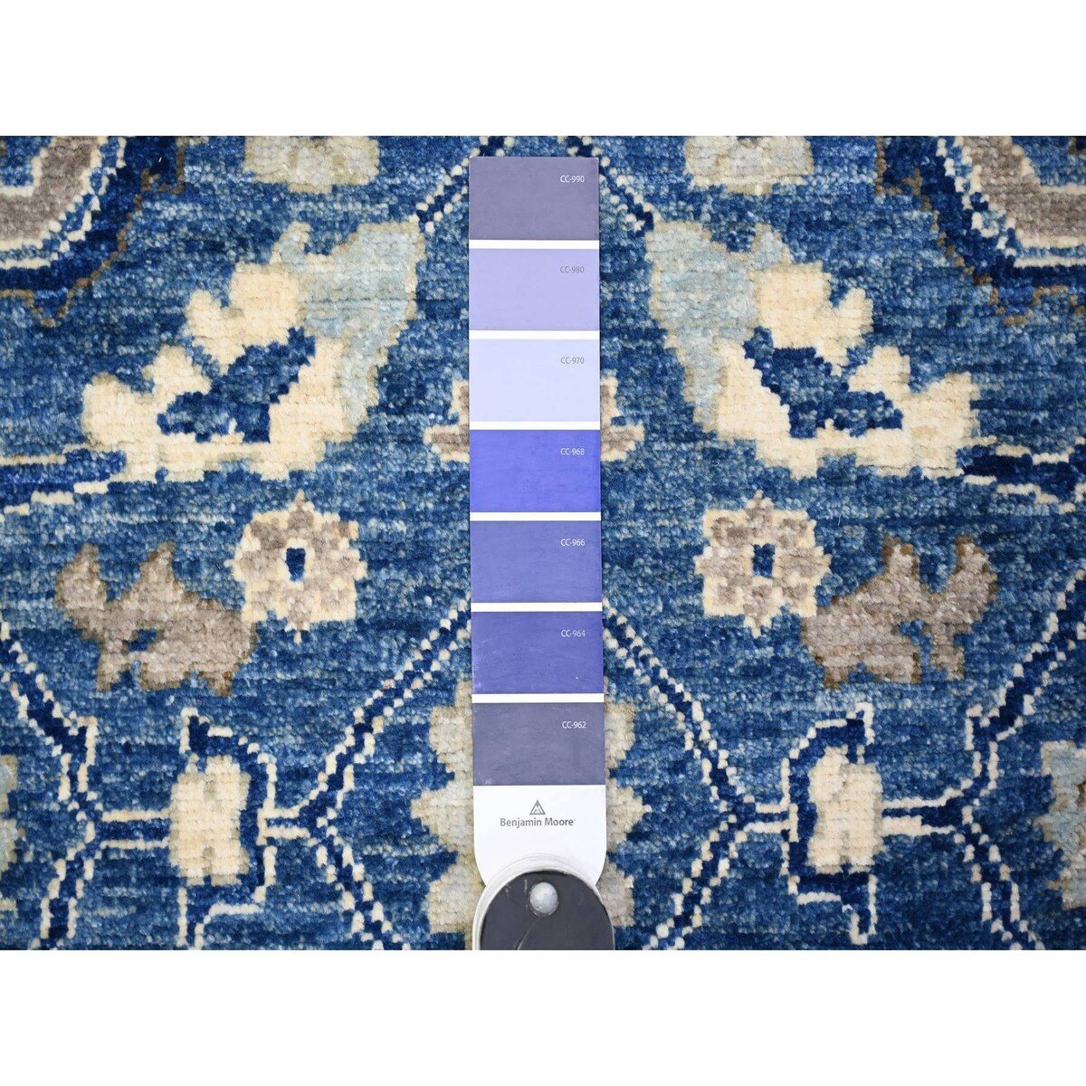Shahbanu Rugs Byzantine and Brewers Blue 100% Wool Hand Knotted Peshawar with Sultanabad All Over Design Rug (2'9" x 6'0")