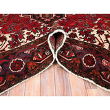 Shahbanu Rugs Cardinals Red Worn Wool Hand Knotted Semi Antique Persian Heriz Good Condition Rustic Look Rug (9'8" x 13'0")