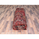 Shahbanu Rugs Cardinals Red Worn Wool Hand Knotted Semi Antique Persian Heriz Good Condition Rustic Look Rug (9'8" x 13'0")