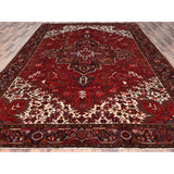 Shahbanu Rugs Cardinals Red Worn Wool Hand Knotted Semi Antique Persian Heriz Good Condition Rustic Look Rug (9'8" x 13'0")