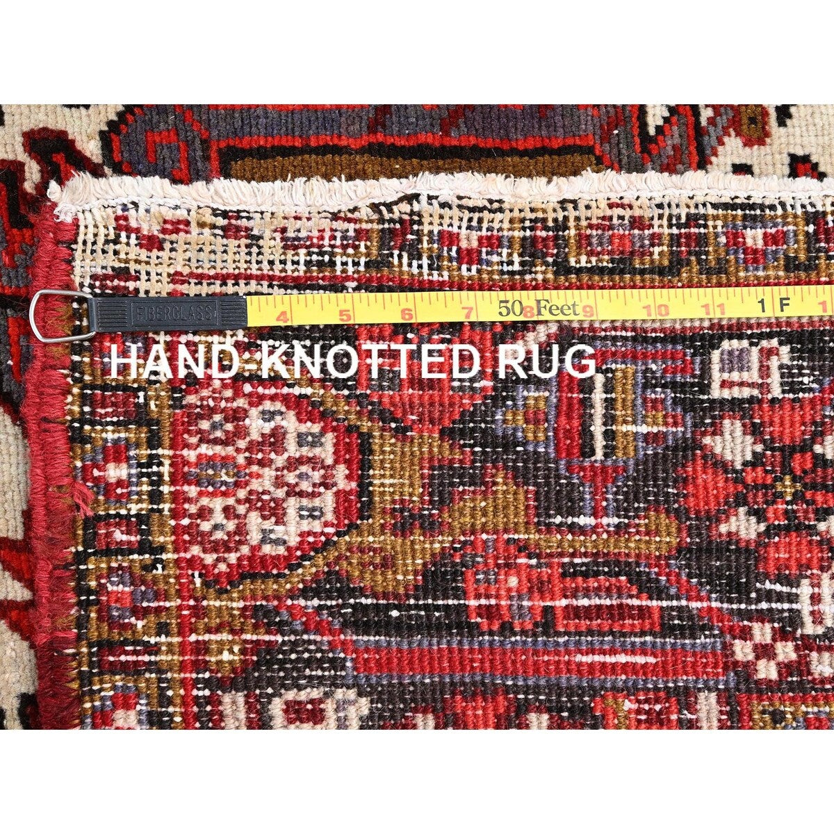 Shahbanu Rugs Cardinals Red Worn Wool Hand Knotted Semi Antique Persian Heriz Good Condition Rustic Look Rug (9'8" x 13'0")