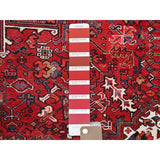 Shahbanu Rugs Cardinals Red Worn Wool Hand Knotted Semi Antique Persian Heriz Good Condition Rustic Look Rug (9'8" x 13'0")