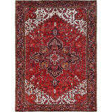 Shahbanu Rugs Cardinals Red Worn Wool Hand Knotted Semi Antique Persian Heriz Good Condition Rustic Look Rug (9'8" x 13'0")