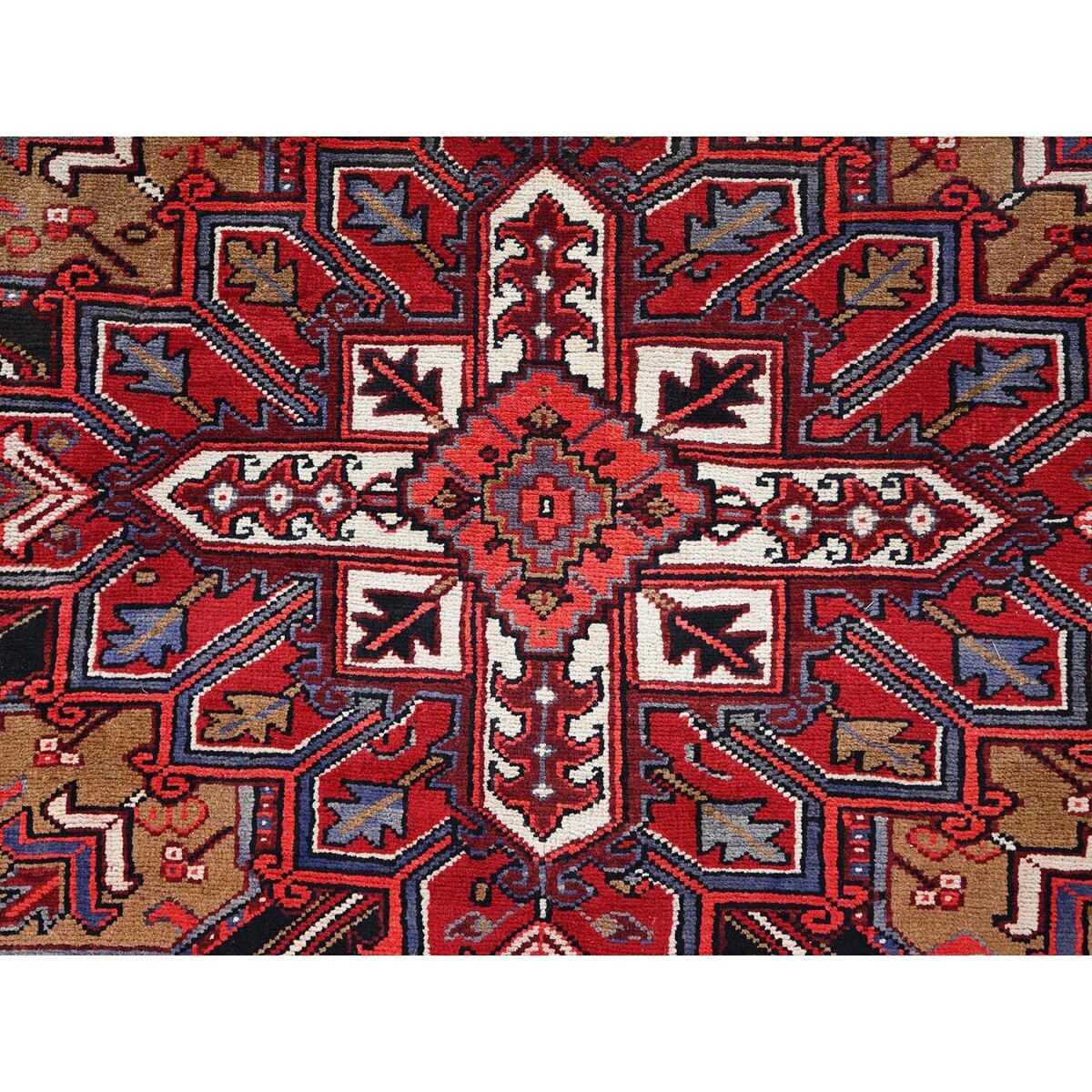 Shahbanu Rugs Cardinals Red Worn Wool Hand Knotted Semi Antique Persian Heriz Good Condition Rustic Look Rug (9'8" x 13'0")