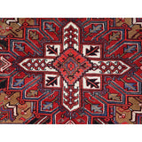 Shahbanu Rugs Cardinals Red Worn Wool Hand Knotted Semi Antique Persian Heriz Good Condition Rustic Look Rug (9'8" x 13'0")