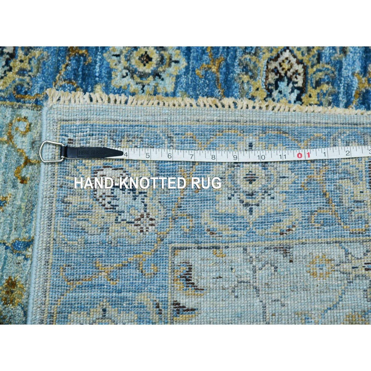 Shahbanu Rugs Celeste Blue Pure Wool Shah Abbas Floral Vein Design Hand Knotted XL Runner Oriental Agra Rug (2'8"x29'10")