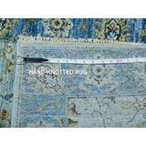Shahbanu Rugs Celeste Blue Pure Wool Shah Abbas Floral Vein Design Hand Knotted XL Runner Oriental Agra Rug (2'8"x29'10")