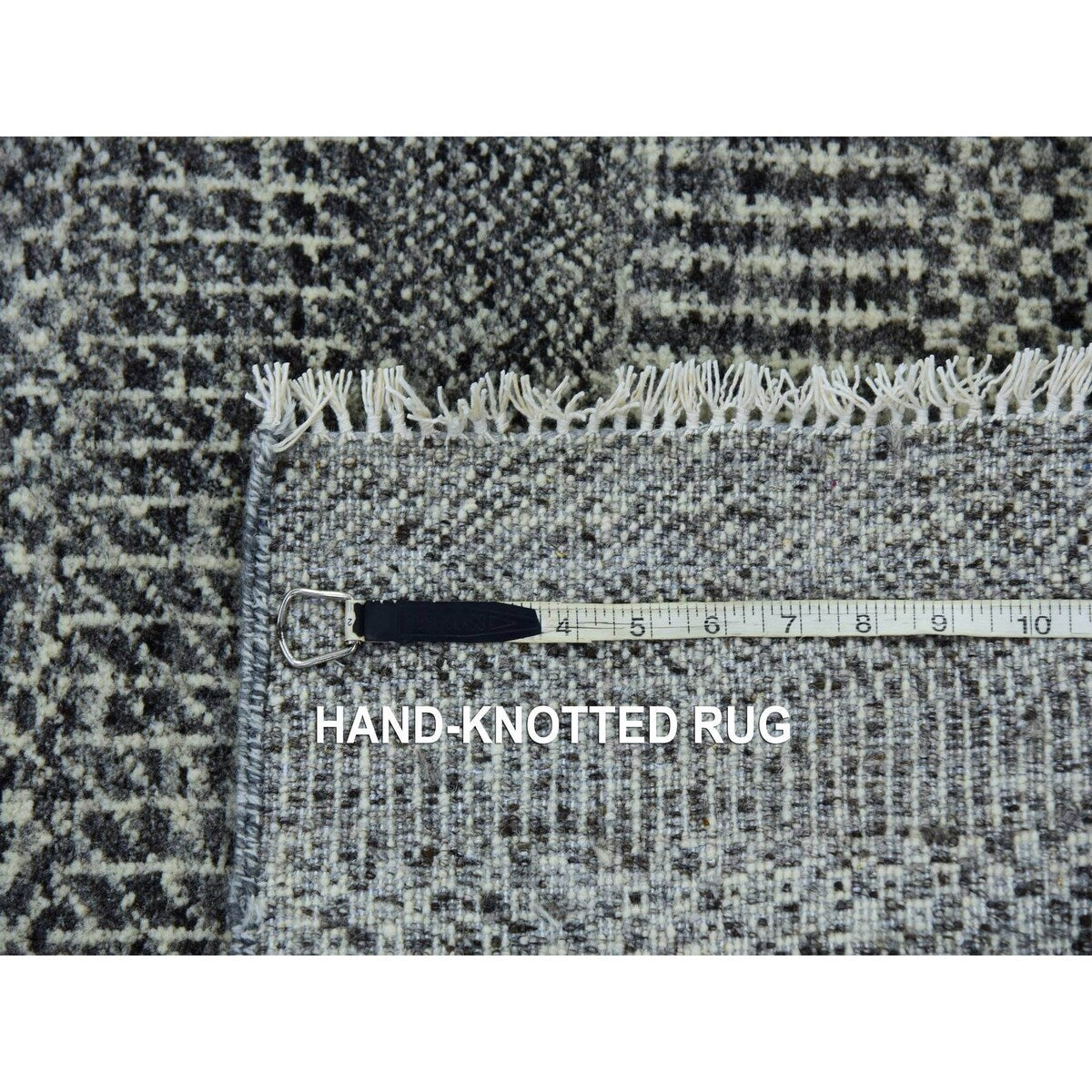 Shahbanu Rugs Cloud Gray Hand Knotted Modern Natural Undyed Wool Tone on Tone Grass Design XL Runner Oriental Rug (2'4"x27'9")