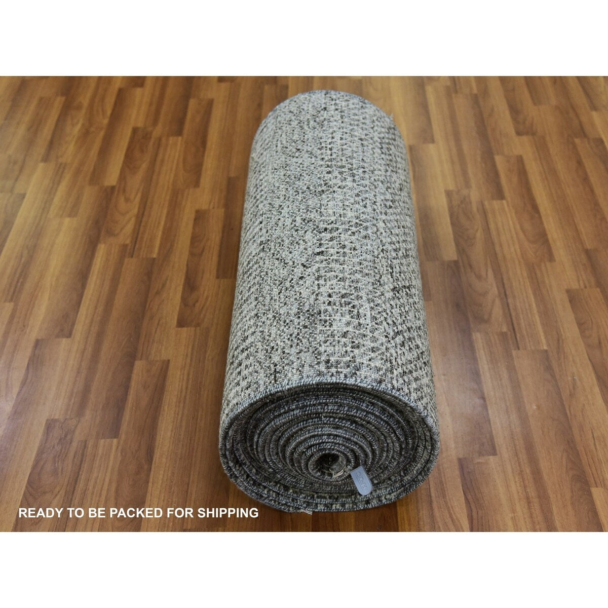 Shahbanu Rugs Cloud Gray Hand Knotted Modern Natural Undyed Wool Tone on Tone Grass Design XL Runner Oriental Rug (2'4"x27'9")