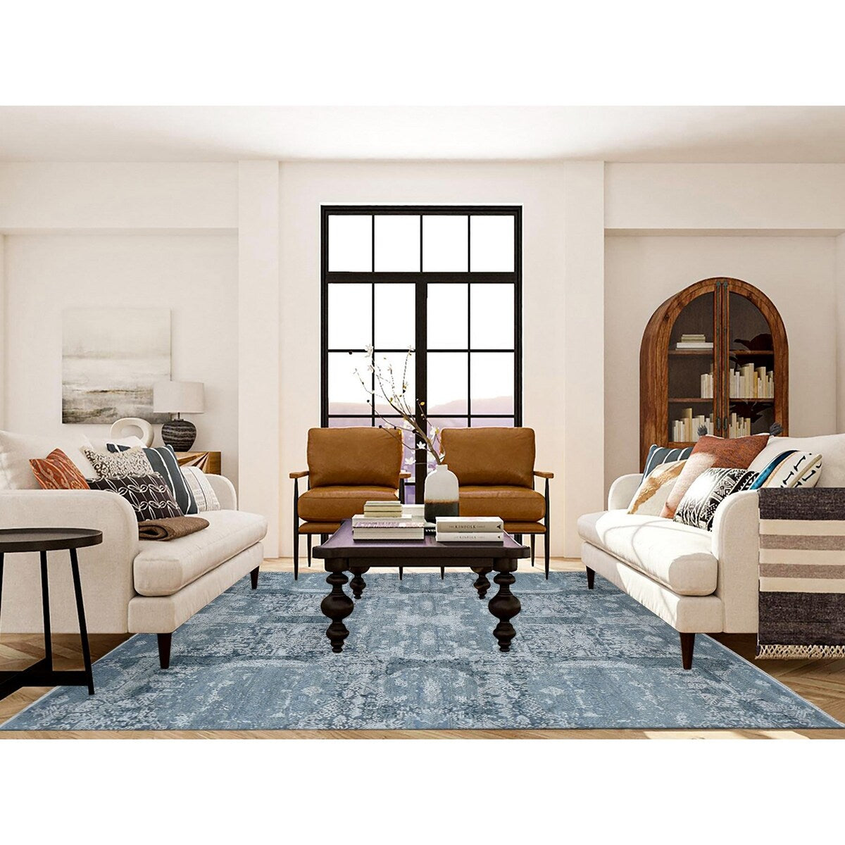 Shahbanu Rugs Cloud Gray, Wool and Pure Silk, Jewellery Design, Hand Knotted, Oriental Rug (7'10"x10') - 7'10" x 10'