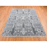 Shahbanu Rugs Cloud Gray, Wool and Pure Silk, Jewellery Design, Hand Knotted, Oriental Rug (7'10"x10') - 7'10" x 10'