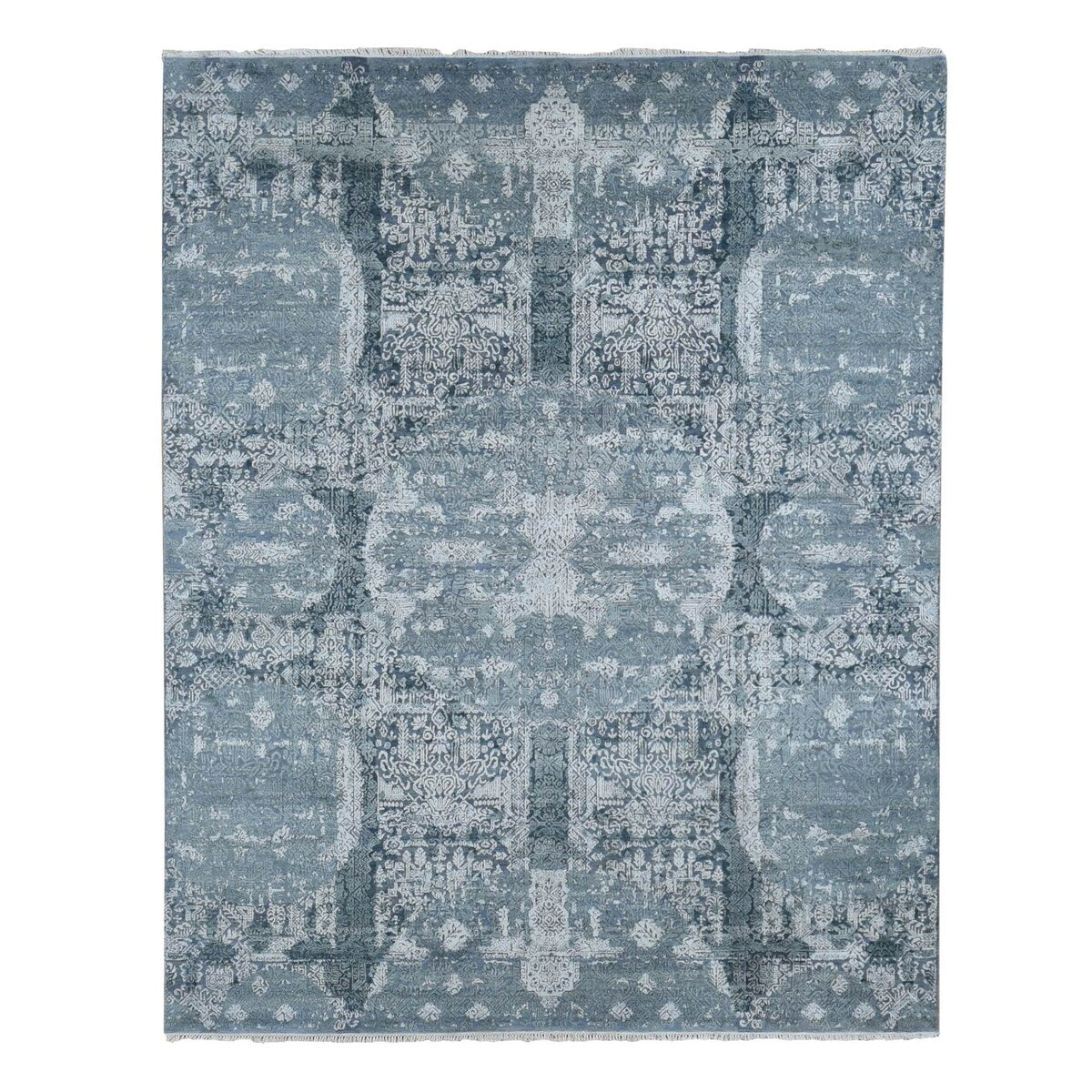 Shahbanu Rugs Cloud Gray, Wool and Pure Silk, Jewellery Design, Hand K