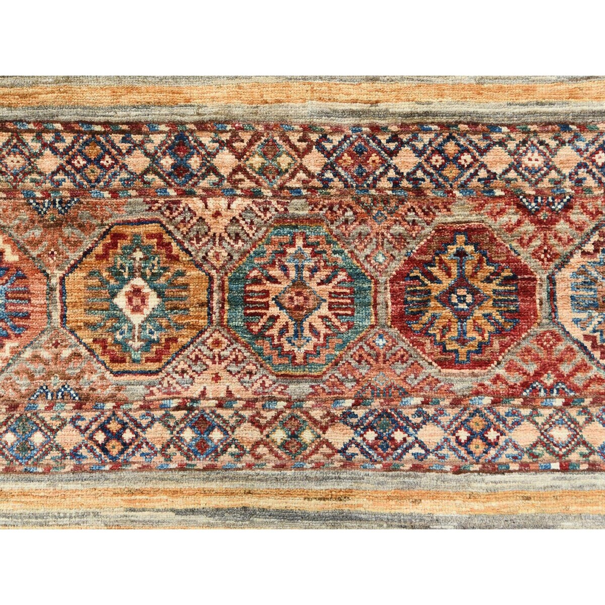 Shahbanu Rugs Colorful Afghan Super Kazak with Khorjin Design Natural Dyes Pure Wool Hand Knotted Oriental Rug (8'10" x 11'3")