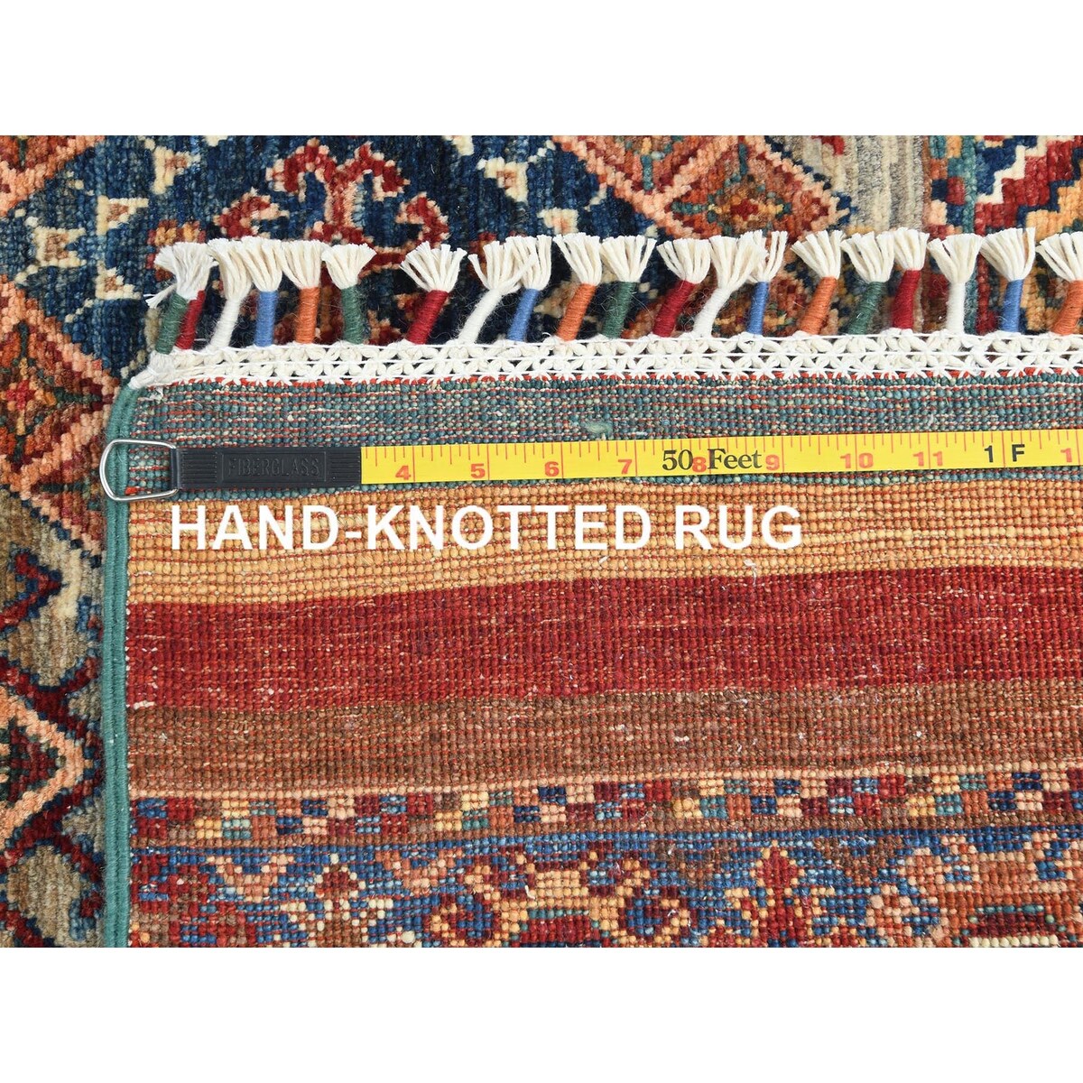 Shahbanu Rugs Colorful Afghan Super Kazak with Khorjin Design Natural Dyes Pure Wool Hand Knotted Oriental Rug (8'10" x 11'3")