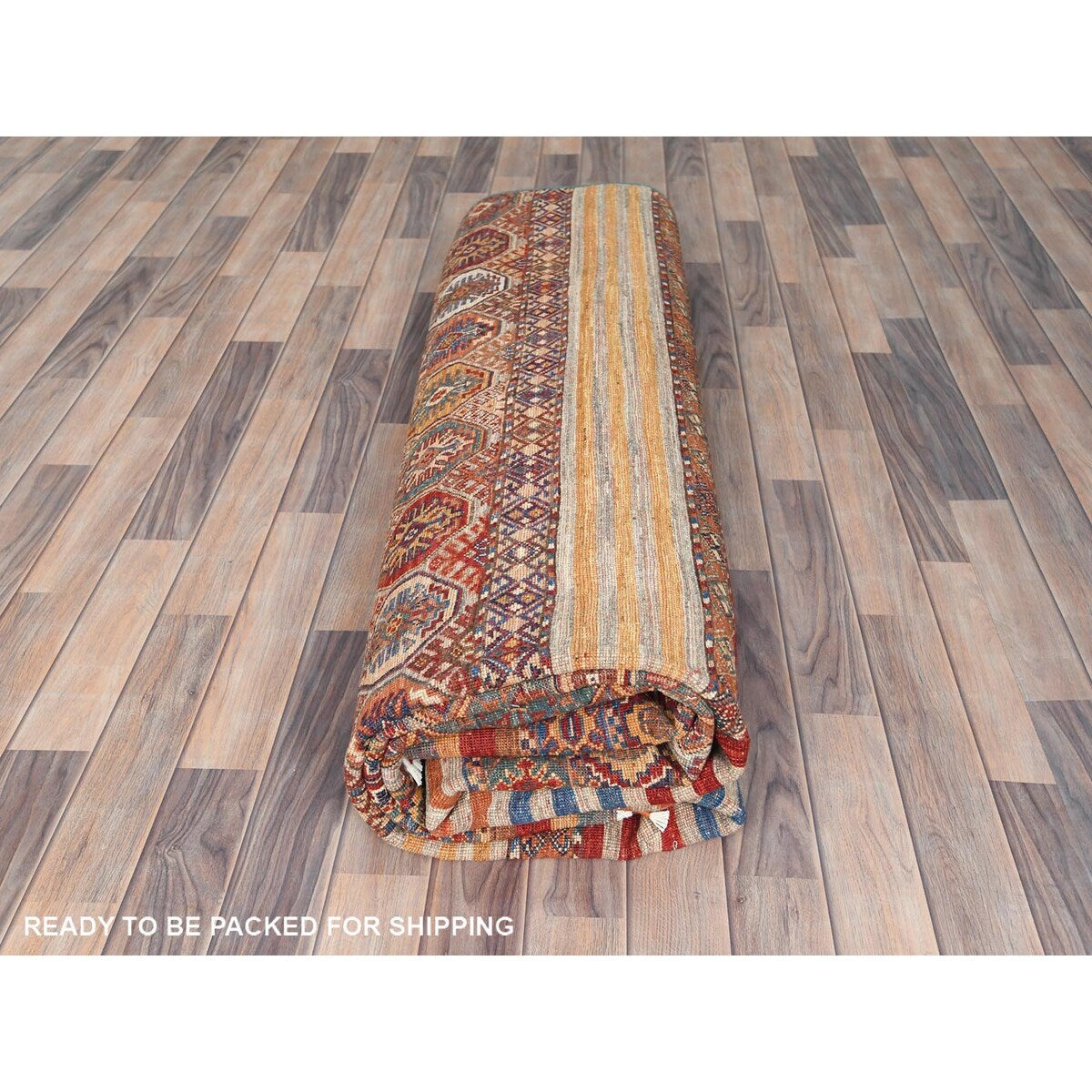 Shahbanu Rugs Colorful Afghan Super Kazak with Khorjin Design Natural Dyes Pure Wool Hand Knotted Oriental Rug (8'10" x 11'3")