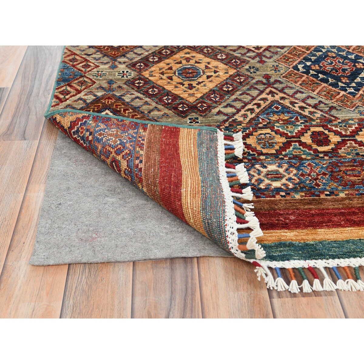 Shahbanu Rugs Colorful Afghan Super Kazak with Khorjin Design Natural Dyes Pure Wool Hand Knotted Oriental Rug (8'10" x 11'3")