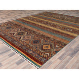 Shahbanu Rugs Colorful Afghan Super Kazak with Khorjin Design Natural Dyes Pure Wool Hand Knotted Oriental Rug (8'10" x 11'3")