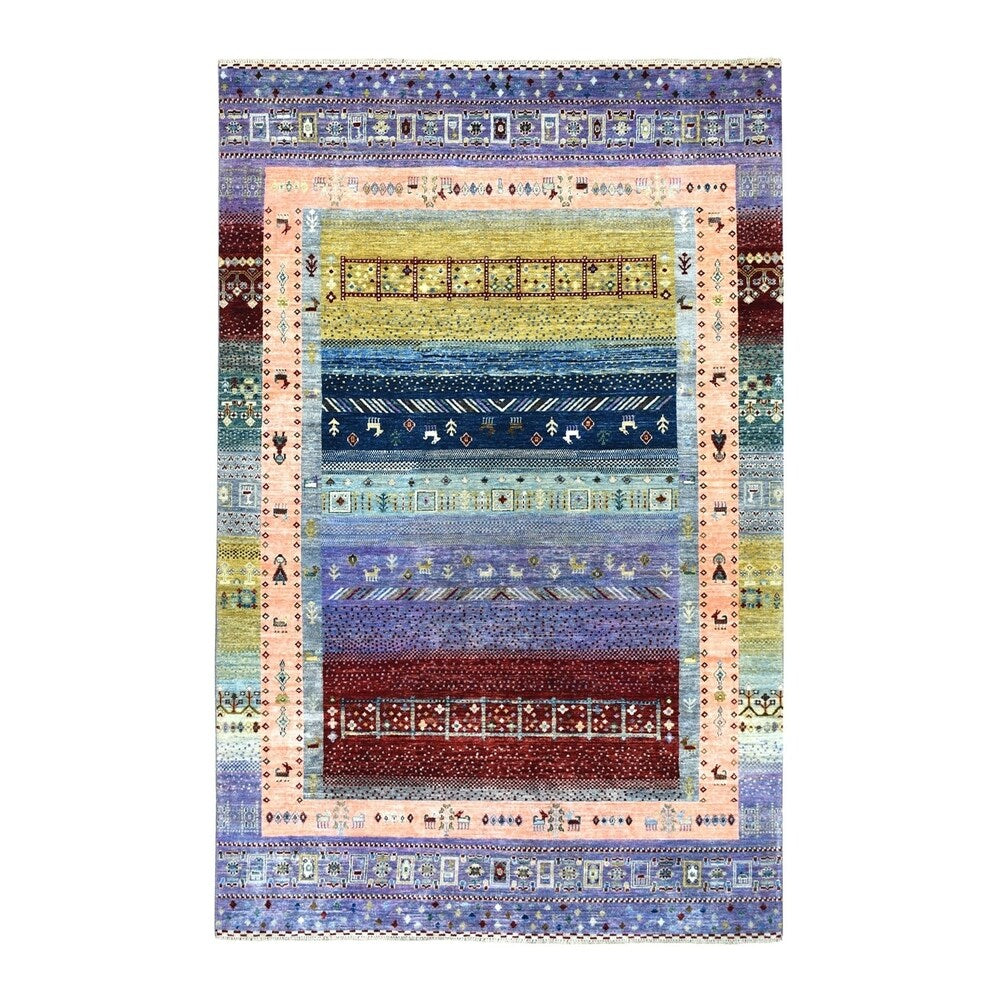 Shahbanu Rugs Colorful Kashkuli Gabbeh Pure Wool Hand-Knotted Oriental Rug (6'0" x 9'2") - 6'0" x 9'2"