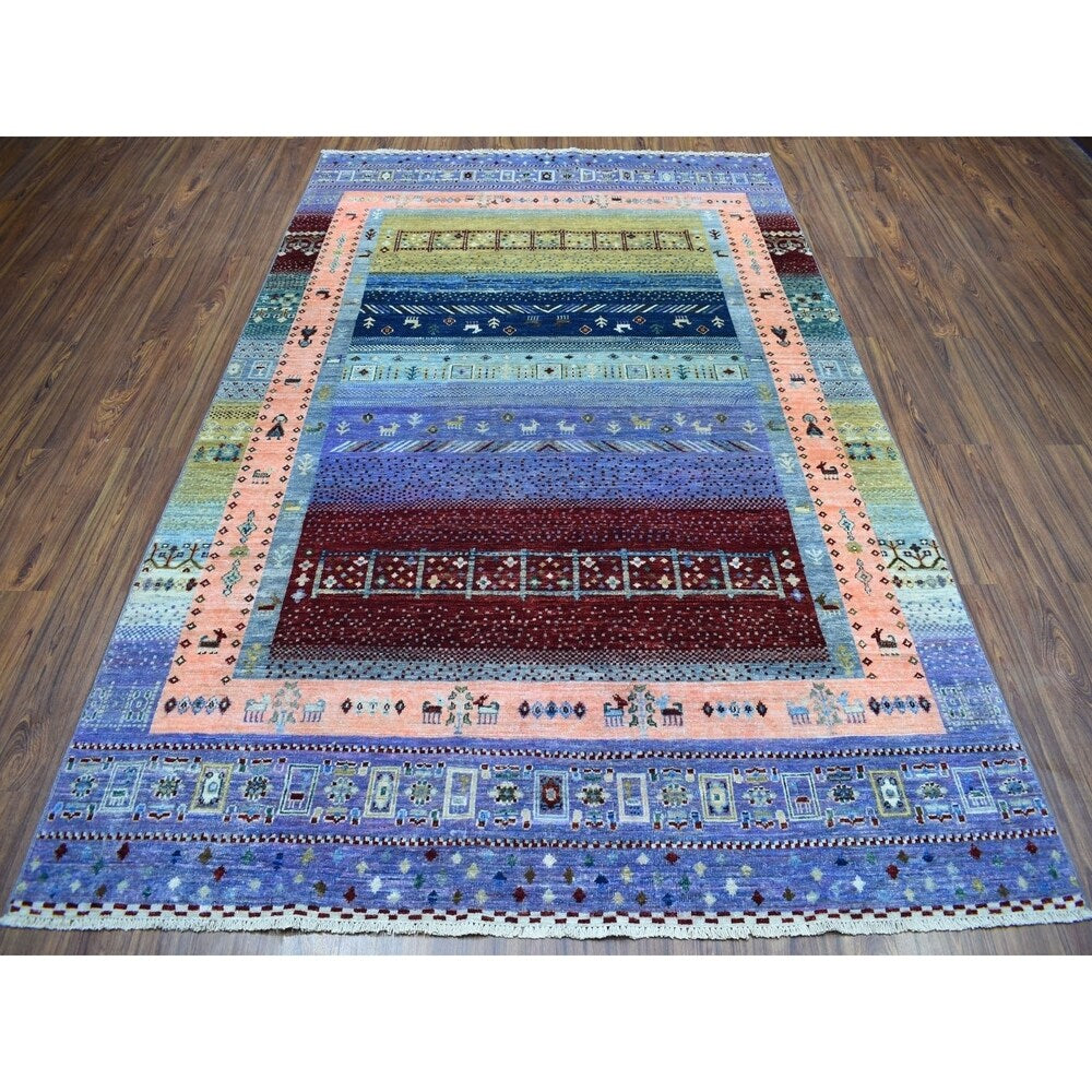 Shahbanu Rugs Colorful Kashkuli Gabbeh Pure Wool Hand-Knotted Oriental Rug (6'0" x 9'2") - 6'0" x 9'2"