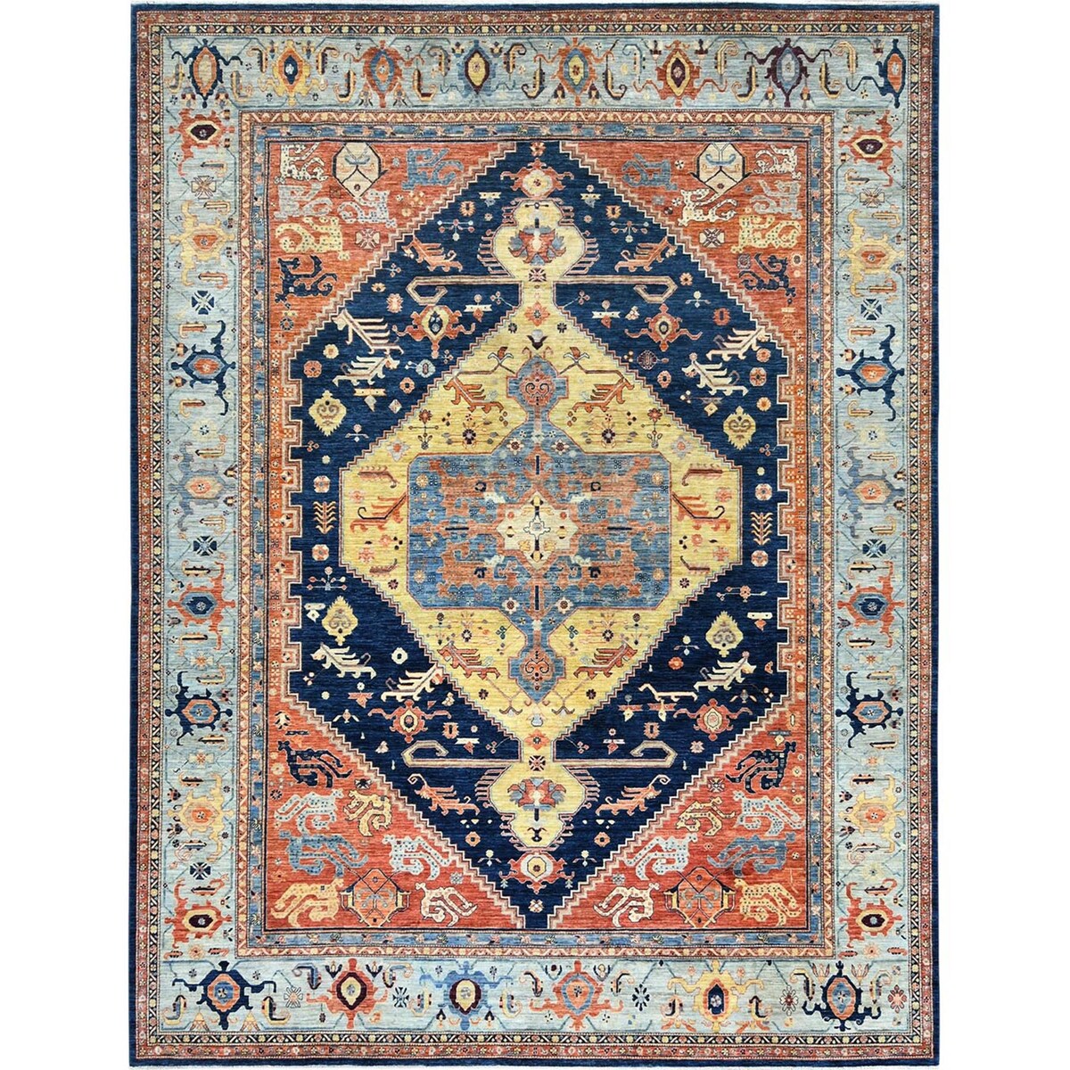 Shahbanu Rugs Colorful Serapi Heriz Inspired Design Medallion 200 KPSI