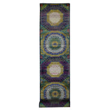 Shahbanu Rugs Colorful, Mamluk Design, Sari Silk with Textured Wool, XL Runner, Hand Knotted, Oriental Rug (3'1"x16'1")