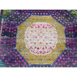 Shahbanu Rugs Colorful, Mamluk Design, Sari Silk with Textured Wool, XL Runner, Hand Knotted, Oriental Rug (3'1"x16'1")
