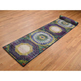 Shahbanu Rugs Colorful, Mamluk Design, Sari Silk with Textured Wool, XL Runner, Hand Knotted, Oriental Rug (3'1"x16'1")