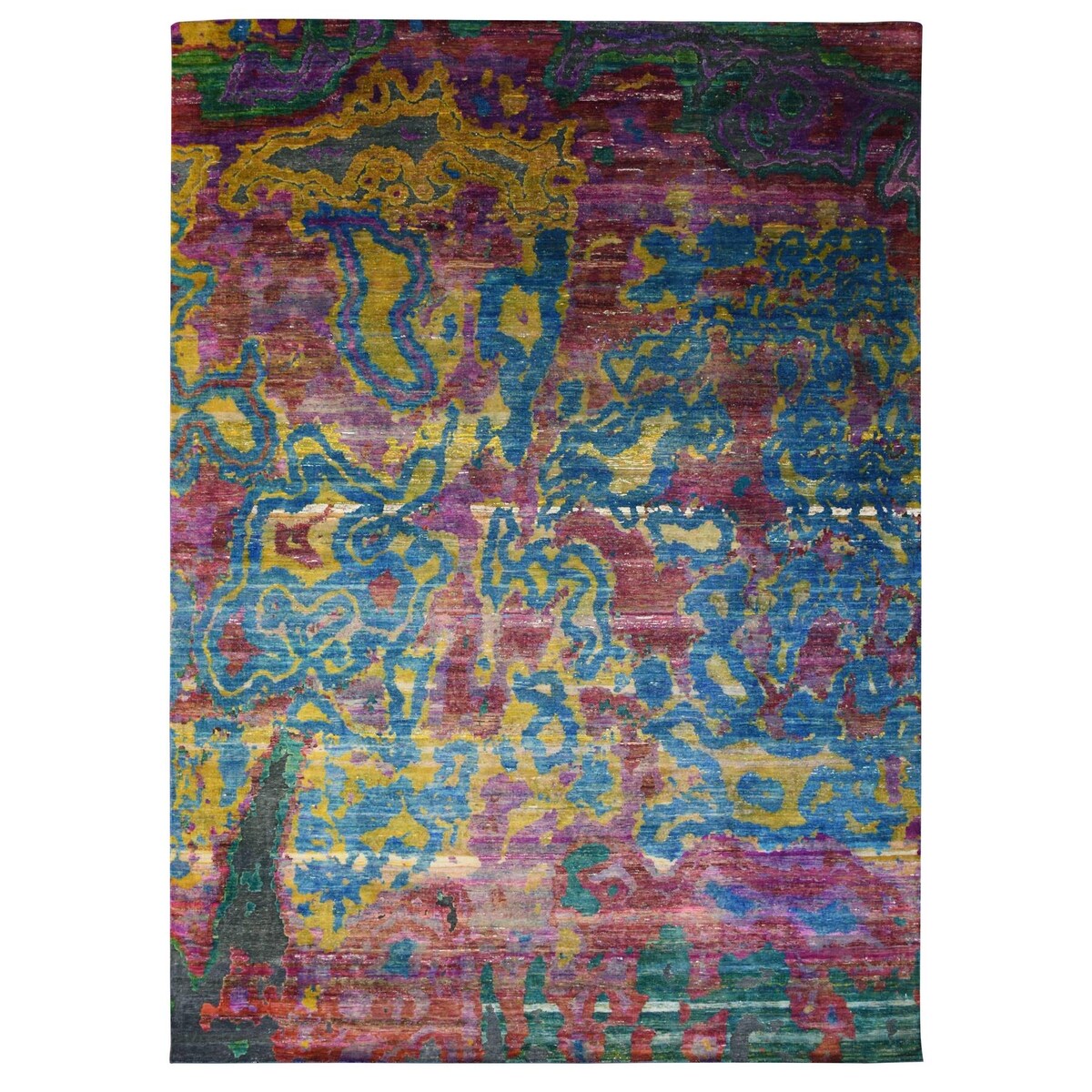 Shahbanu Rugs Colorful, Modern All Over Design, Sari Silk Hand Knotted, Oriental Rug (10'0" x 14'0") - 10'0" x 14'0"
