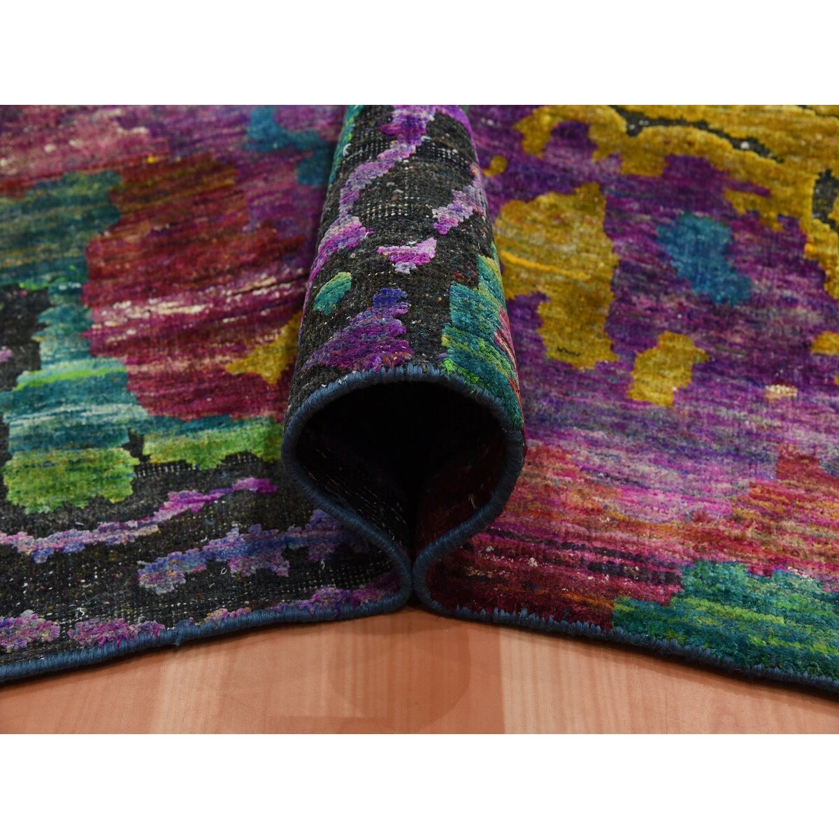 Shahbanu Rugs Colorful, Modern All Over Design, Sari Silk Hand Knotted, Oriental Rug (10'0" x 14'0") - 10'0" x 14'0"