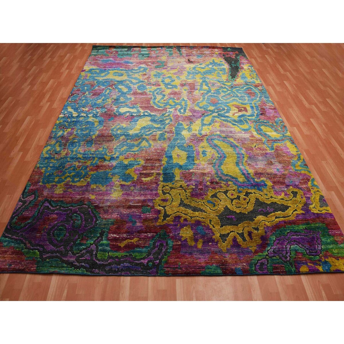 Shahbanu Rugs Colorful, Modern All Over Design, Sari Silk Hand Knotted, Oriental Rug (10'0" x 14'0") - 10'0" x 14'0"