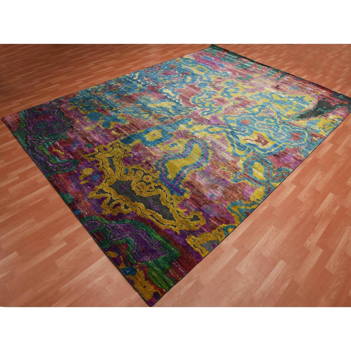 Shahbanu Rugs Colorful, Modern All Over Design, Sari Silk Hand Knotted, Oriental Rug (10'0" x 14'0") - 10'0" x 14'0"