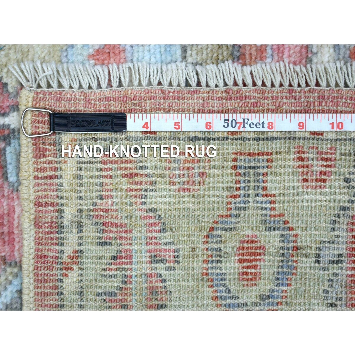 Shahbanu Rugs Coral Pink, Hand Knotted, Afghan Ushak with Flowing and Open Design, Organic Wool, Oriental Rug (4'0"x6'2")