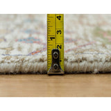 Shahbanu Rugs Cosmic Latte Beige Textured Wool With Silk Hand Knotted Directional Vase Design Runner Oriental Rug (2'6"x12'2")