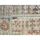 Shahbanu Rugs Cosmic Latte Beige Textured Wool With Silk Hand Knotted Directional Vase Design Runner Oriental Rug (2'6"x12'2")