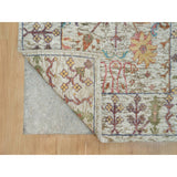 Shahbanu Rugs Cosmic Latte Beige Textured Wool With Silk Hand Knotted Directional Vase Design Runner Oriental Rug (2'6"x12'2")