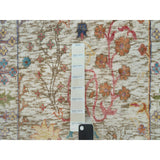Shahbanu Rugs Cosmic Latte Beige Textured Wool With Silk Hand Knotted Directional Vase Design Runner Oriental Rug (2'6"x12'2")