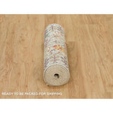 Shahbanu Rugs Cosmic Latte Beige Textured Wool With Silk Hand Knotted Directional Vase Design Runner Oriental Rug (2'6"x12'2")