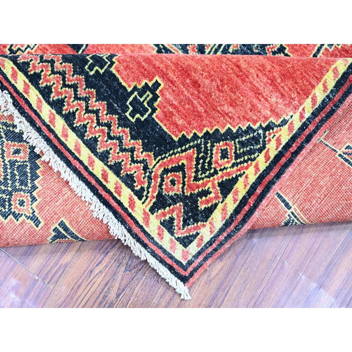 Shahbanu Rugs Crimson Red Pure Wool Hand Knotted Fine Peshawar Intricate Geometric Motifs Natural Dyes Oriental Rug (8'1"x9'8")