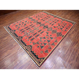 Shahbanu Rugs Crimson Red Pure Wool Hand Knotted Fine Peshawar Intricate Geometric Motifs Natural Dyes Oriental Rug (8'1"x9'8")