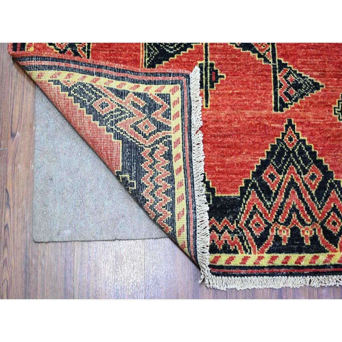 Shahbanu Rugs Crimson Red Pure Wool Hand Knotted Fine Peshawar Intricate Geometric Motifs Natural Dyes Oriental Rug (8'1"x9'8")