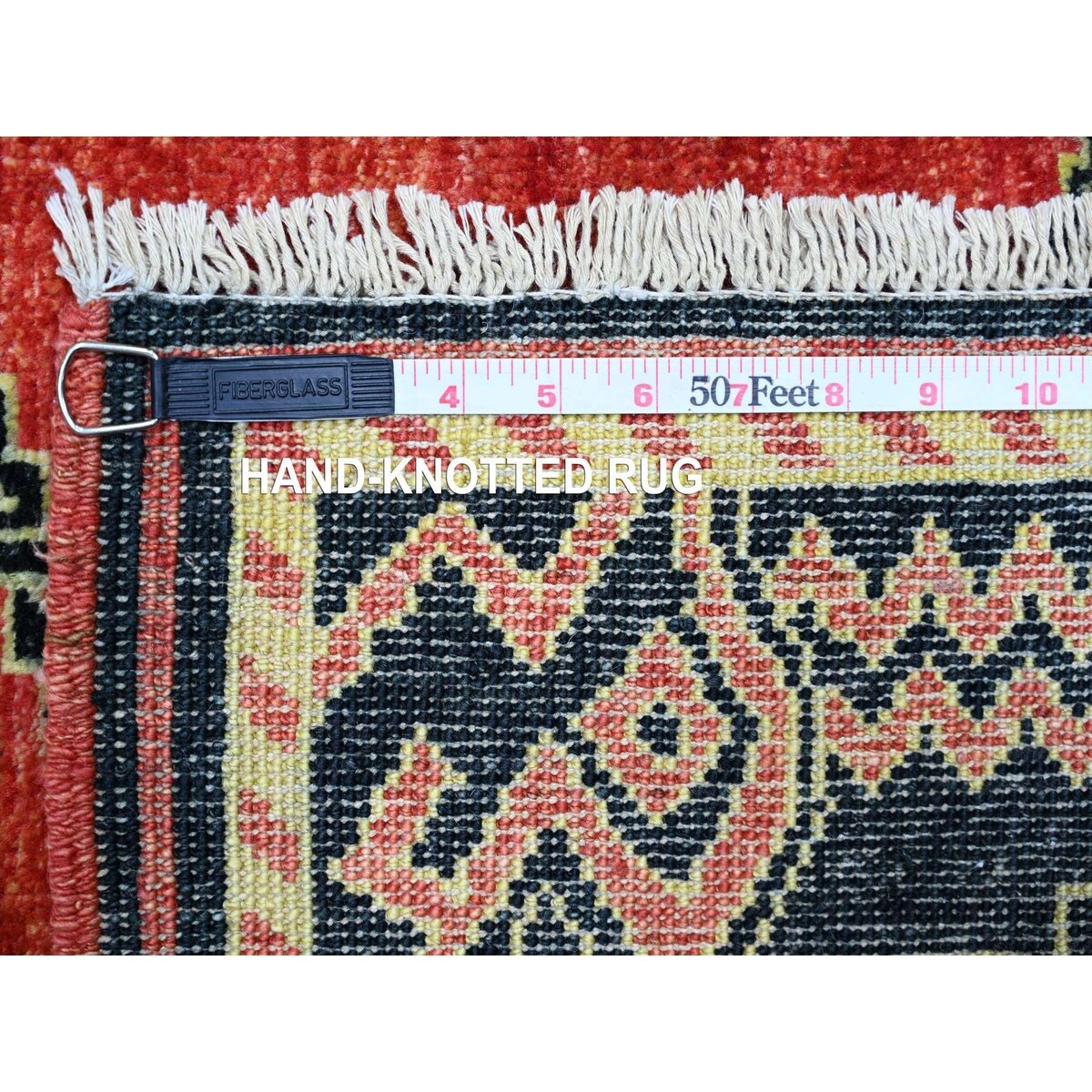 Shahbanu Rugs Crimson Red Pure Wool Hand Knotted Fine Peshawar Intricate Geometric Motifs Natural Dyes Oriental Rug (8'1"x9'8")