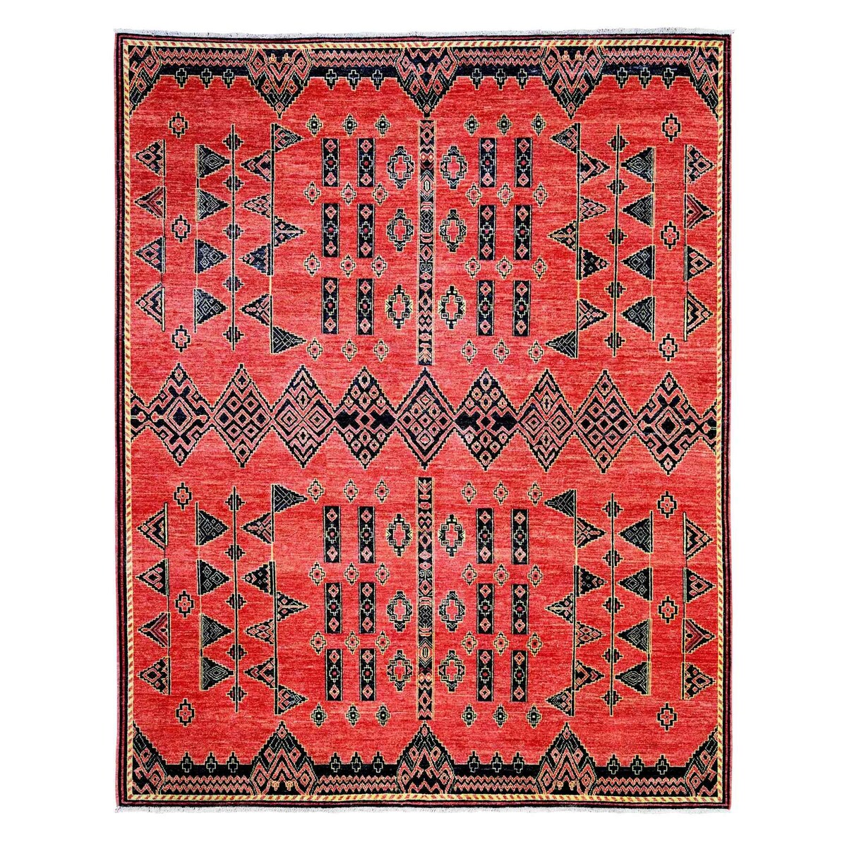 Shahbanu Rugs Crimson Red Pure Wool Hand Knotted Fine Peshawar Intrica