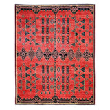 Shahbanu Rugs Crimson Red Pure Wool Hand Knotted Fine Peshawar Intricate Geometric Motifs Natural Dyes Oriental Rug (8'1"x9'8")