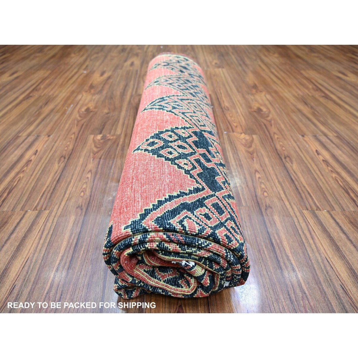 Shahbanu Rugs Crimson Red Pure Wool Hand Knotted Fine Peshawar Intricate Geometric Motifs Natural Dyes Oriental Rug (8'1"x9'8")
