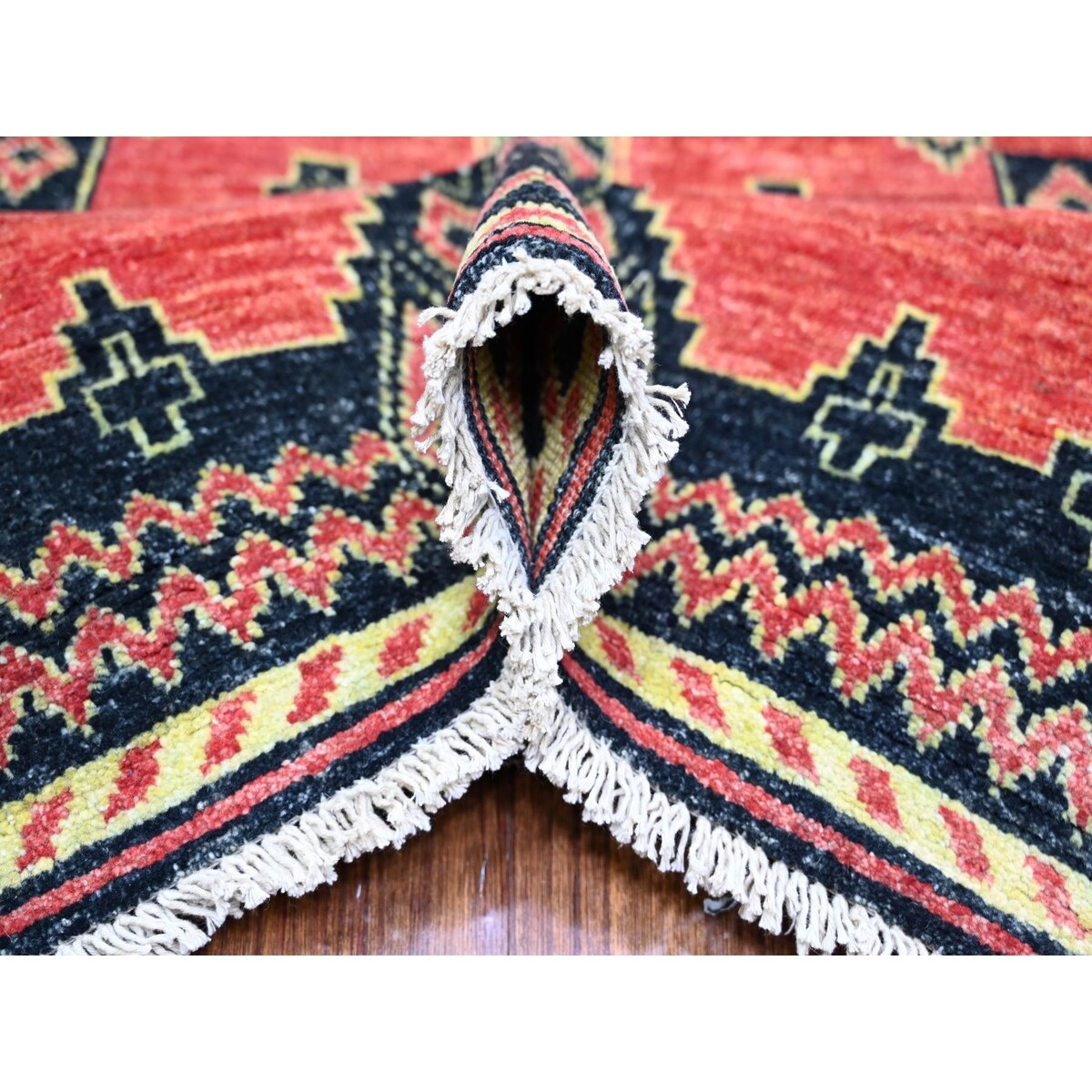 Shahbanu Rugs Crimson Red Pure Wool Hand Knotted Fine Peshawar Intricate Geometric Motifs Natural Dyes Oriental Rug (8'1"x9'8")